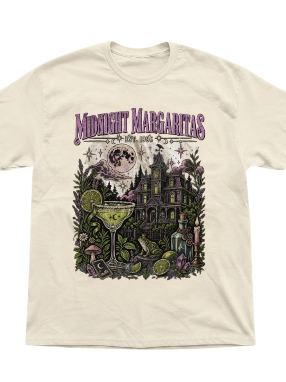 Midnight Margaritas Haunted House Cream Cotton Gildan T-Shirt